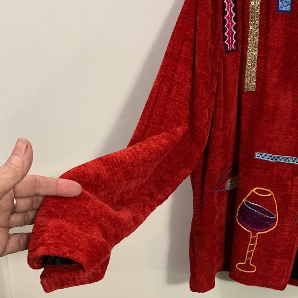 Daniel K New York lined embellished red jacket wine theme good condition Sz Lg - Picture 9 of 11